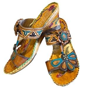 CORKYS Jamaica Teal
Brown Floral Jeweled Leather Mule Sandals SIZE 7